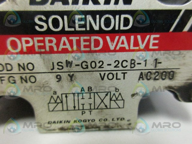 DAIKIN JSW-G02-2CB-11 DIRECTIONAL VALVE (AS PICTURED) *USED*