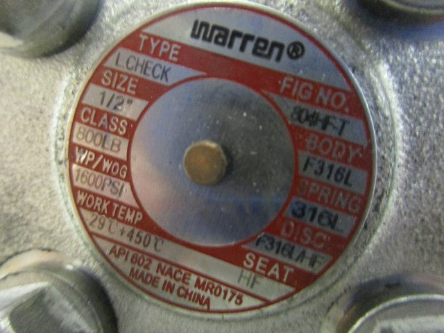 WARREN F316L CHECK VALVE *NEW NO BOX*