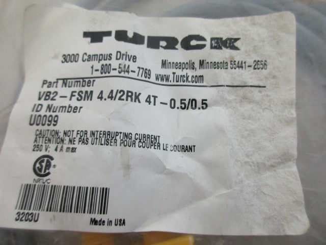 TURCK VB2-FSM4.4/2RK4T-0.5/0.5 CORDSET SPLITTER *NEW IN FACTORY BAG*