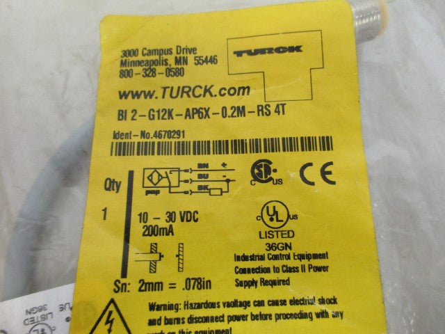 TURCK BI2-G12K-AP6X-0.2M-RS4T PROXIMITY SENSOR *NEW IN FACTORY BAG*