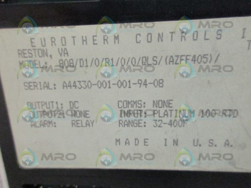EUROTHERM 808/D1/0/R1/0/0/QLS(AZFF405) TEMPERATURE CONTROLLER *USED*