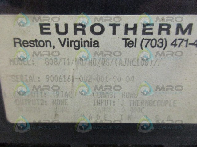 EUROTHERM 808/T1/N0/N0/QS(AJHC100) TEMPERATURE CONTROLLER *USED*