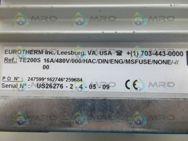 EUROTHERM TE200S16A/480V/000/HAC/DIN/MSFUSE/NONE *USED*