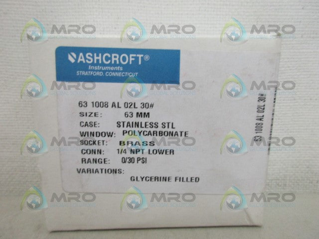 ASHCROFT 631008AL02L30 PRESSURE GAUGE 0-30 *NEW IN BOX*