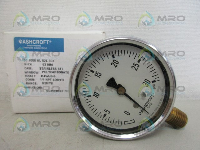 ASHCROFT 631008AL02L30 PRESSURE GAUGE 0-30 *NEW IN BOX*