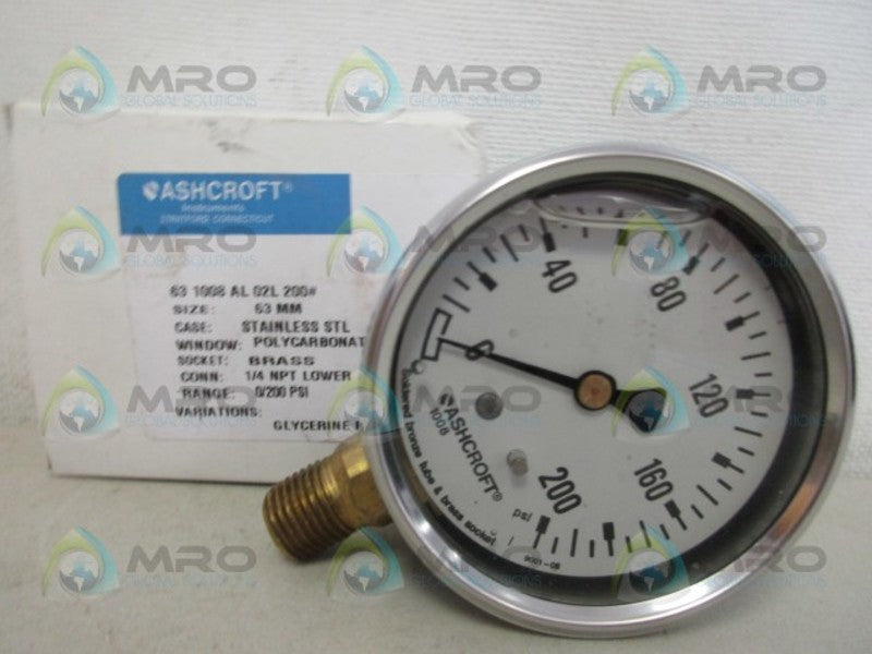 ASHCROFT 631008AL02L200 PRESSURE GAUGE 0-200  NSMP