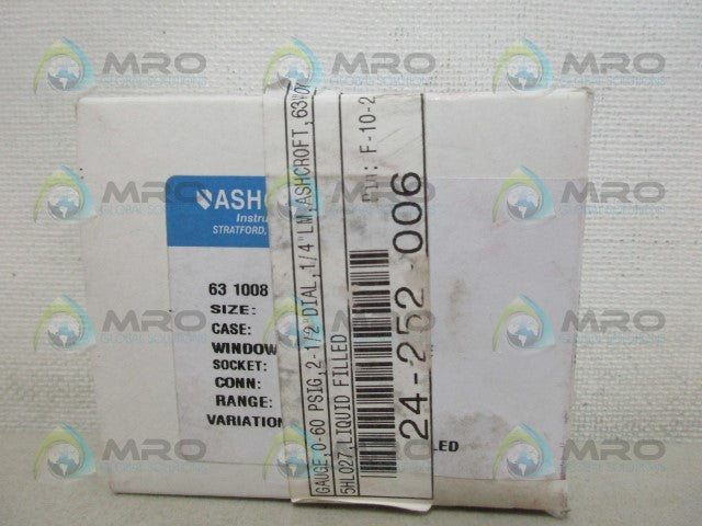 ASHCROFT 631008AL02L60 PRESSURE GAUGE 0-60 *NEW IN BOX*