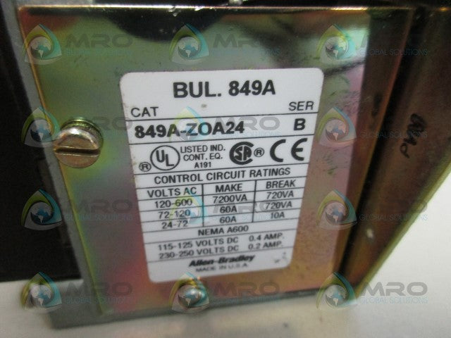 ALLEN BRADLEY 849A-ZOA24 SER. B PNEUMATIC TIMING RELAY *NEW NO BOX*