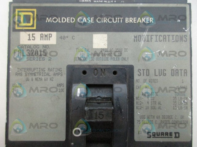 SQUARE D FAL32015 15AMP CIRCUIT BREAKER *USED*
