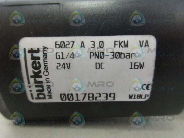 BURKERT 6027-A-3,0-FKM-VA SOLENOID VALVE *NEW NO BOX*