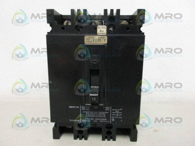 WESTINGHOUSE EHB3050 50A 3POLE CIRCUIT BREAKER *NEW NO BOX*