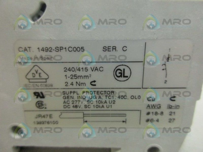 ALLEN BRADLEY 1492-SP1C005 SER. C CIRCUIT BREAKER .5A *NEW NO BOX*