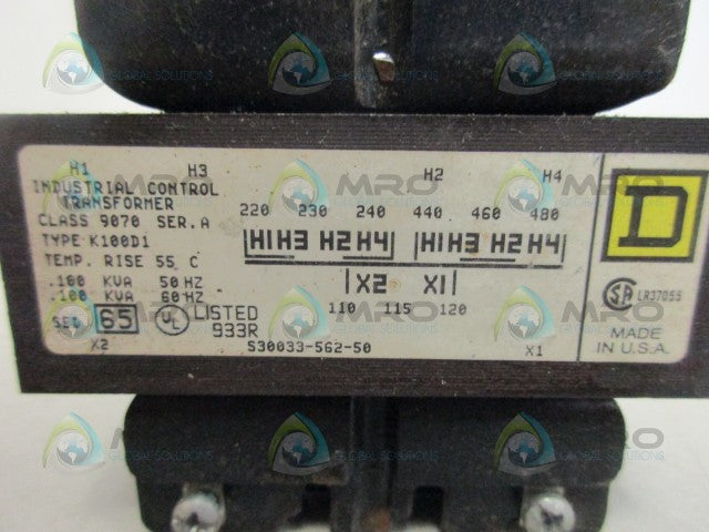 SQUARE D K100D1 TRANSFORMER *USED*