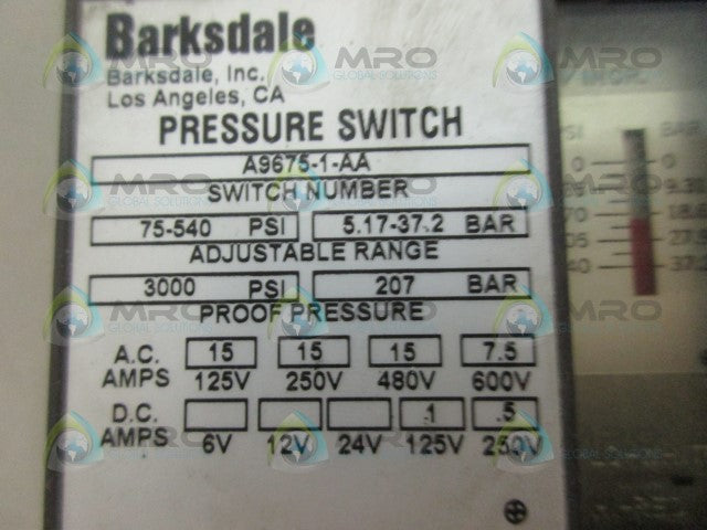 BARKSDALE A9675-1-AA PRESSURE SWITCH *NEW NO BOX*