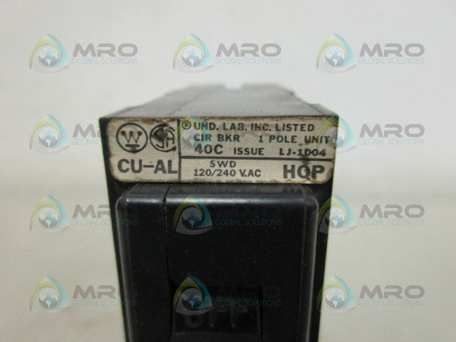 WESTINGHOUSE HQP115 CIRCUIT BREAKER 1PL *USED*