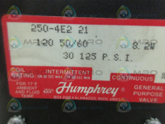HUMPHREY 250-4E2-21 SOLENOID VALVE *NEW NO BOX*
