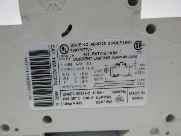 ALLEN BRADLEY 1489-A3C040 SER. A 277V 4A UNMP