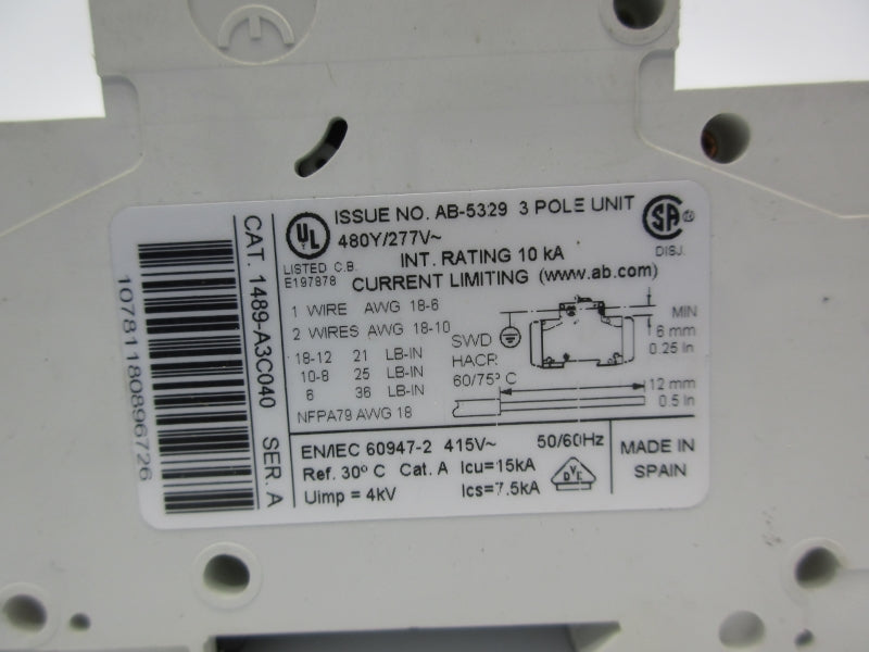 ALLEN BRADLEY 1489-A3C040 SER. A 277V 4A UNMP