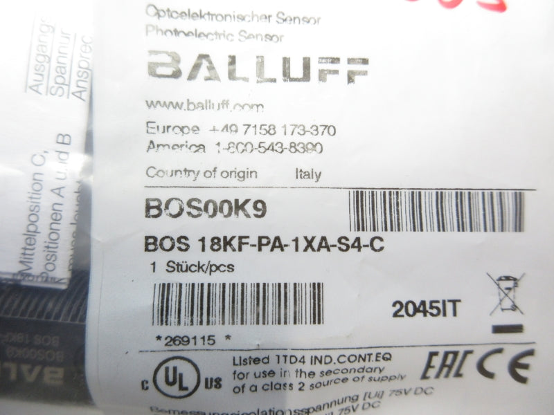 BALLUFF BOS18KF-PA-1XA-S4-C BOS00K9 NSMP