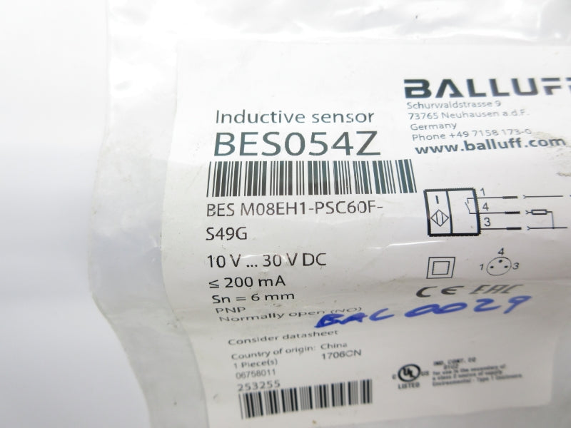 BALLUFF BESM08EH1-PSC60F-S49G BES054Z 10-30VDC NSMP