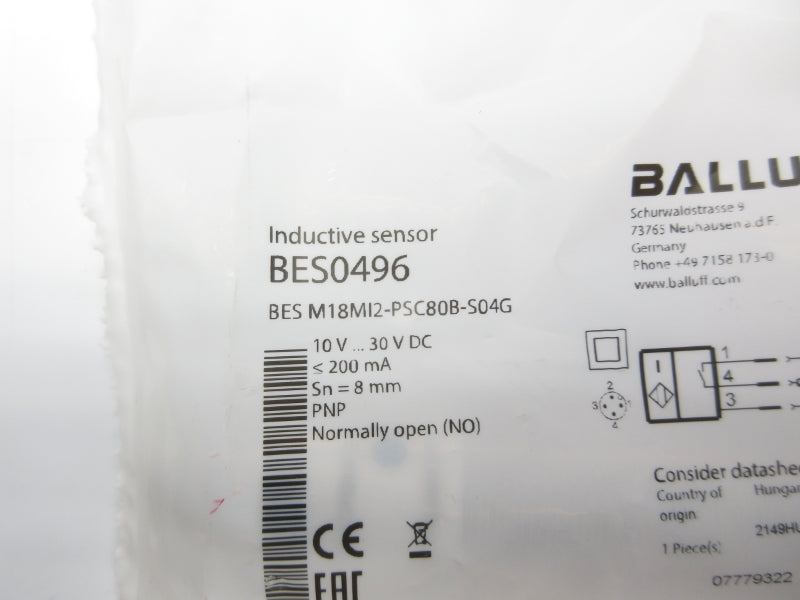 BALLUFF BESM18MI2-PSC80B-S04G BES0496 10-30VDC NSMP