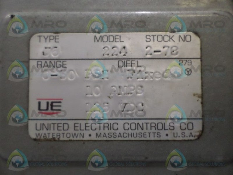 UNITED ELECTRIC J6 224 PRESSURE SWITCH  UNMP