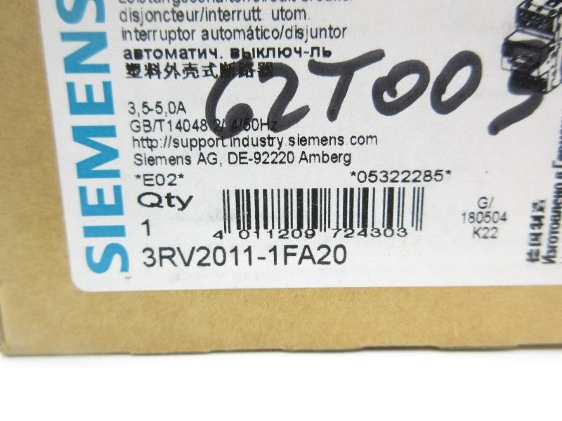 SIEMENS 3RV2011-1FA20 3.5-5.0A NSMP