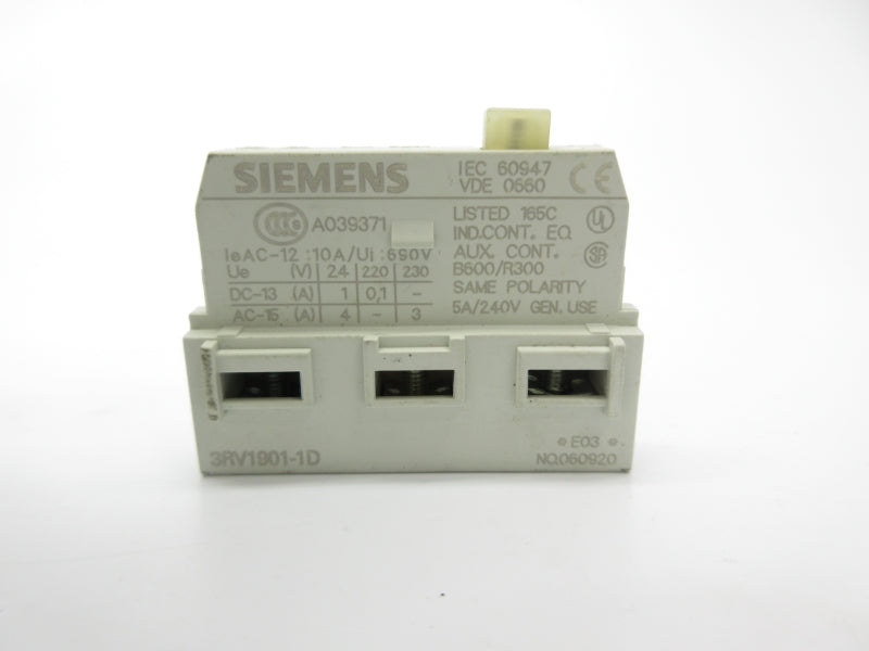 SIEMENS 3RV1901-1D 240V 5A NSNP