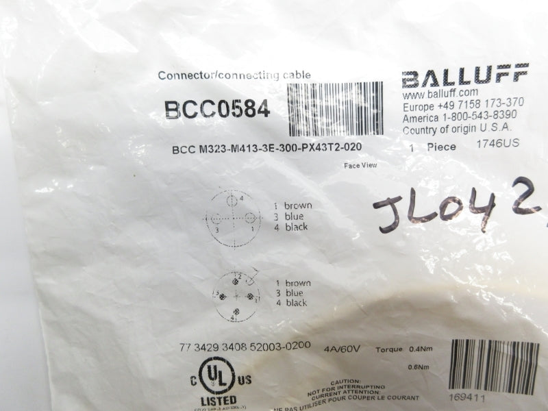 BALLUFF BCCM323-M413-3E-300-PX43T2-020 BCC0584 60V 4A NSMP