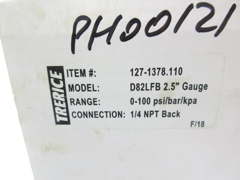 TRERICE D82LFB 0-100PSI 2.5" NSMP