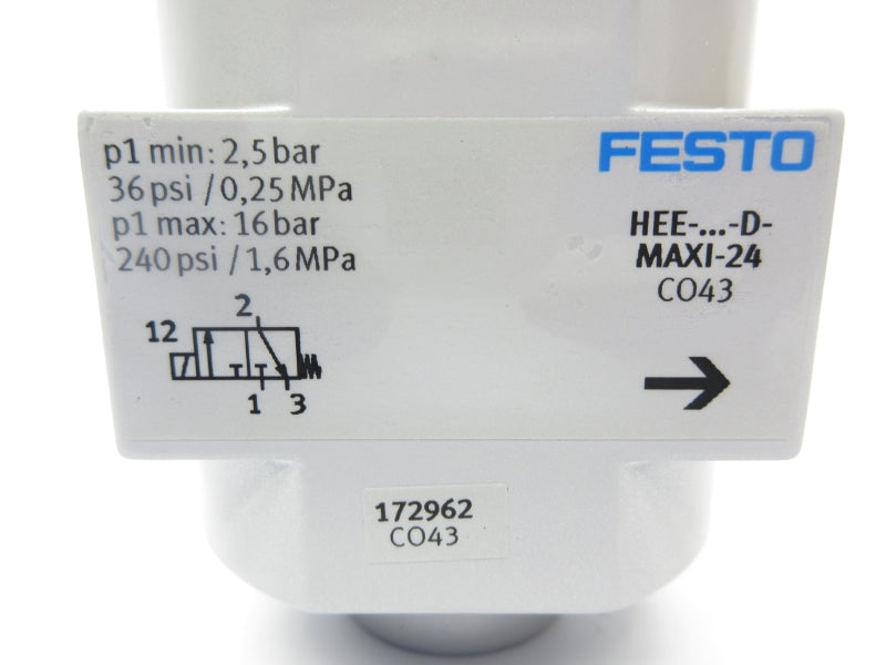 FESTO HEE-D-MAXI-24 172962 21.6-26.4VDC 240PSI NSNP