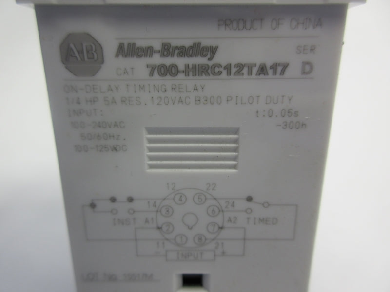 ALLEN BRADLEY 700-HRC12TA17 SER. D 100-240VAC 0-1.2MIN NSNP