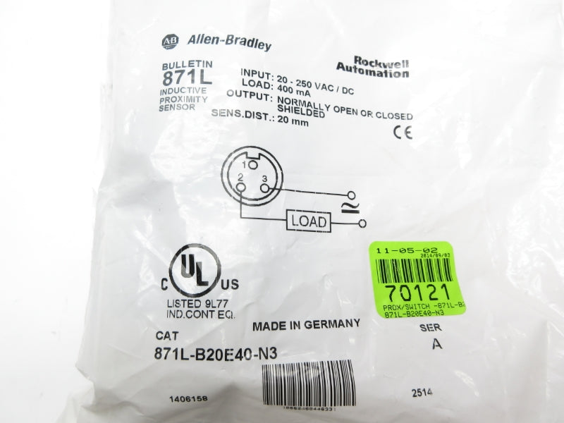 ALLEN BRADLEY 871L-B20E40-N3 SER. A 20-250VAC/DC NSMP