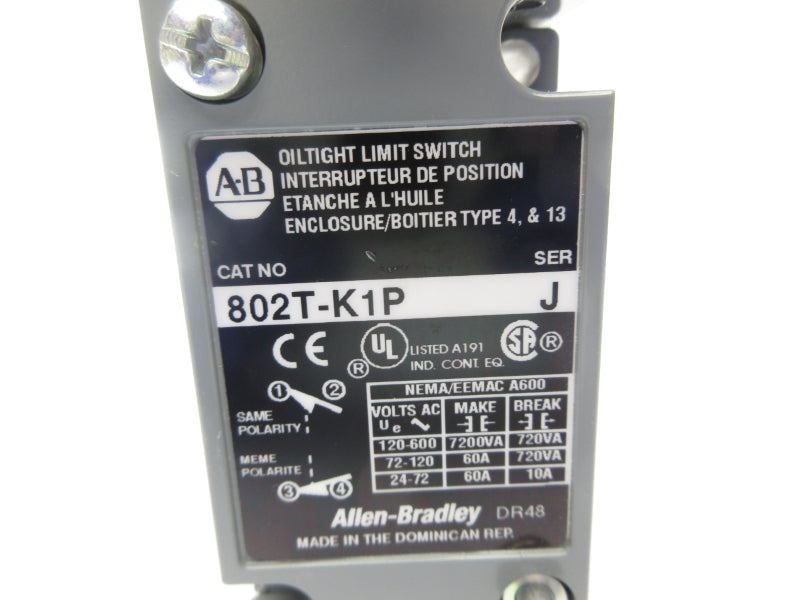 ALLEN BRADLEY 802T-K1P SER. J 120-600VAC 60A NSNP