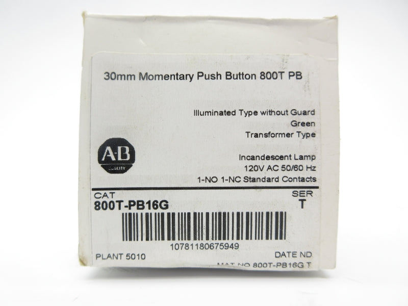ALLEN BRADLEY 800T-PB16G SER. T 120VAC (WH) NSFS