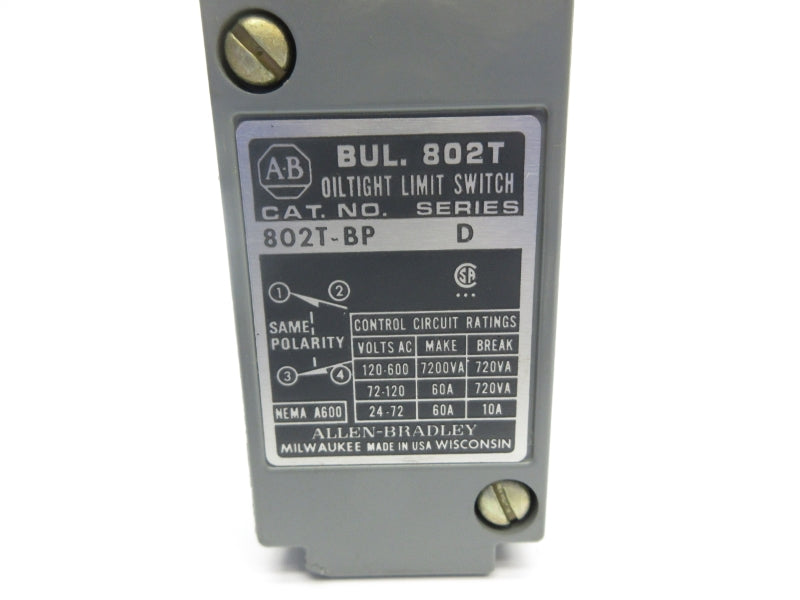 ALLEN BRADLEY 802T-BP SER. D 120-600VAC 60A NSNP