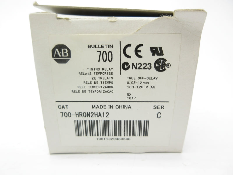 ALLEN BRADLEY 700-HRQN2HA12 SER. C 100-120VAC 0-12MIN (WH) NSMP