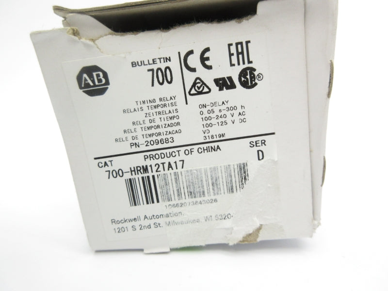 ALLEN BRADLEY 700-HRM12TA17 SER. D 100-240VAC 0.05S-300H (WH) NSMP