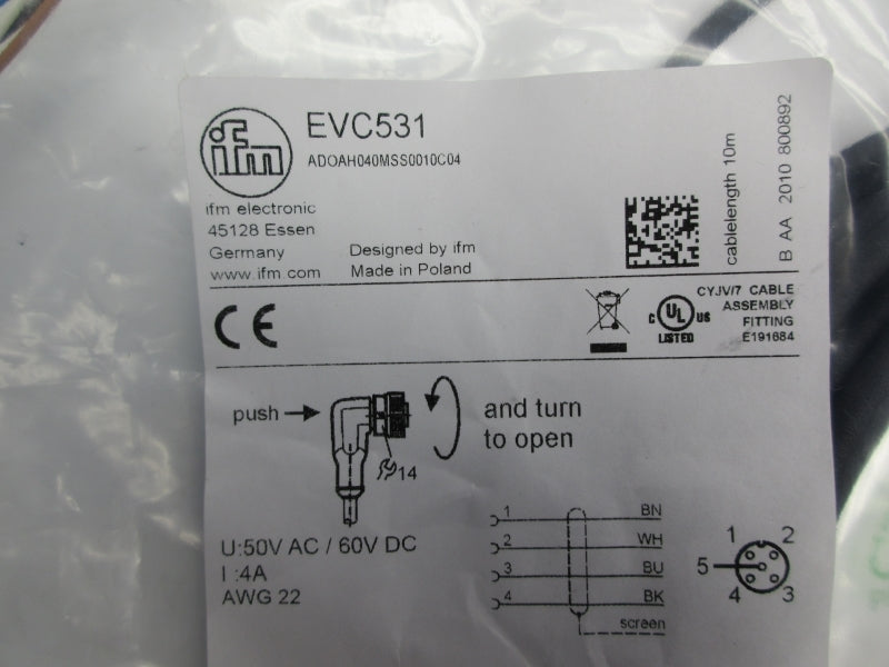IFM EFECTOR EVC531 ADOAH040MSS0010C04 50VAC 4A NSMP