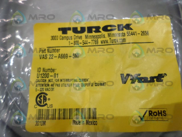 TURCK VAS22-A669-5M CABLE * NEW IN FACTORY BAG *