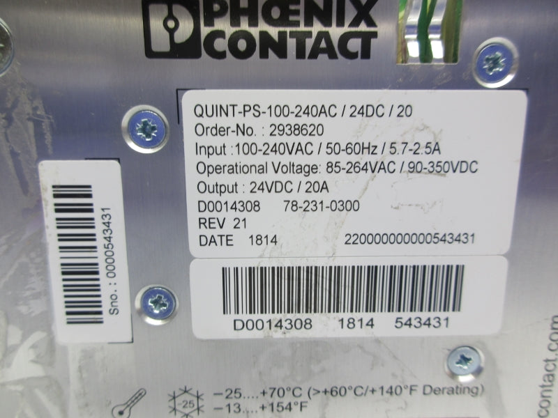 PHOENIX CONTACT QUINT-PS-100-240AC/24DC/20 2938620 100-240VAC NSNP
