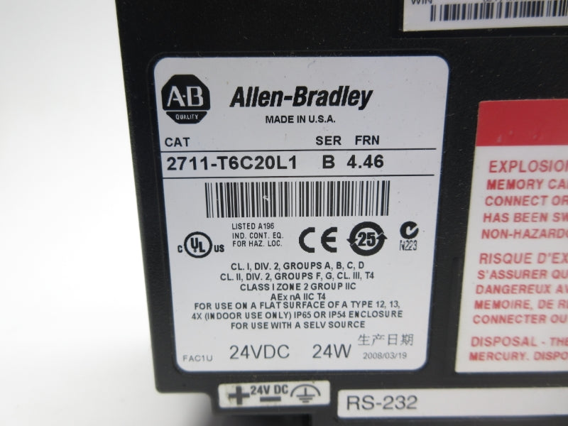 ALLEN BRADLEY 2711-T6C20L1 SER. B F/W 4.46 24VDC NSNP