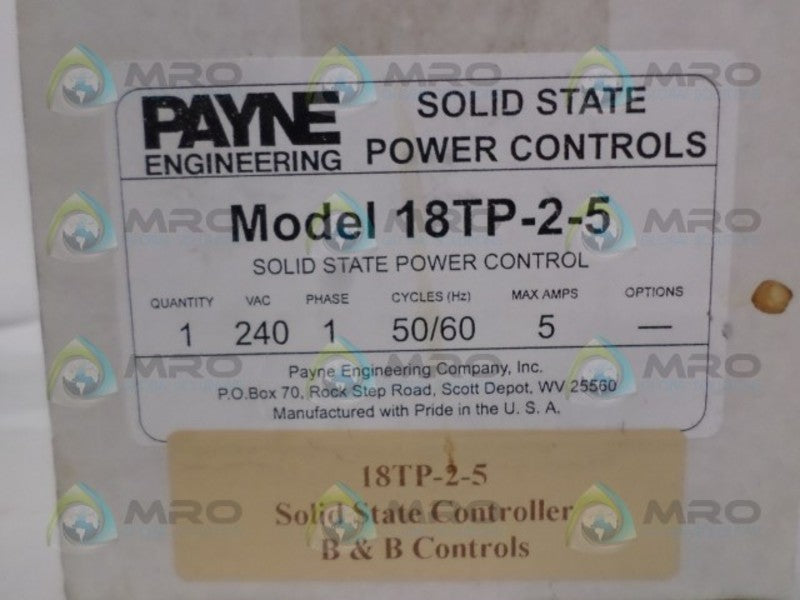 PAYNE ENGINEERING 18TP-2-5 VARIABLE TRANSFORMER  NSMP