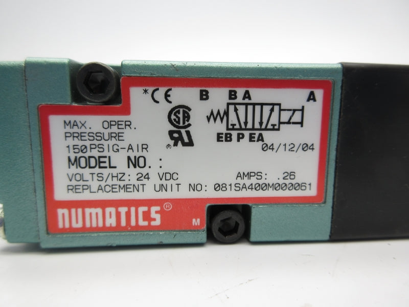 NUMATICS 081SA400M000061 24VDC .26A 150PSI NSNP