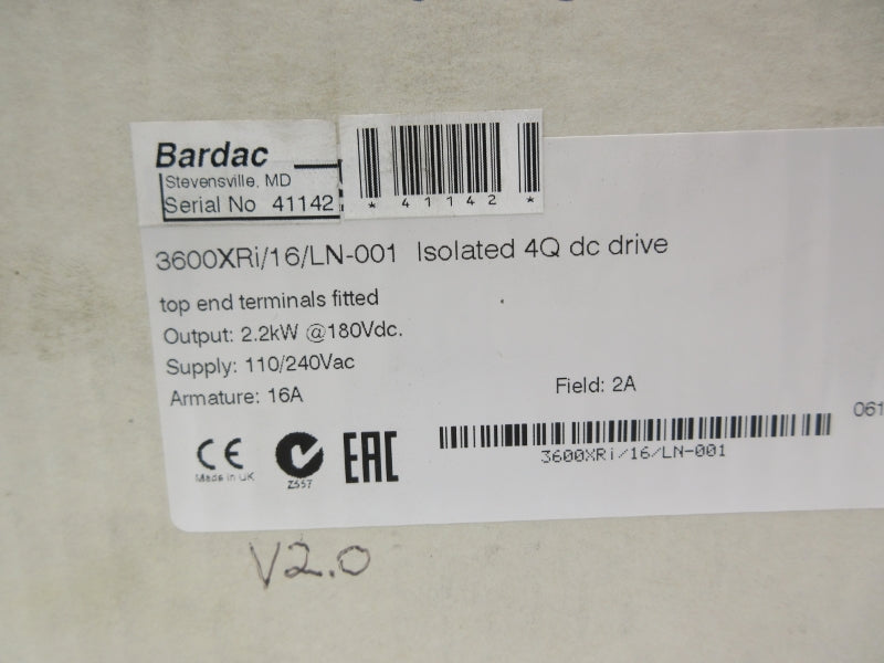 BARDAC 3600XRI/16/LN-001 110/240VAC 16A NSMP