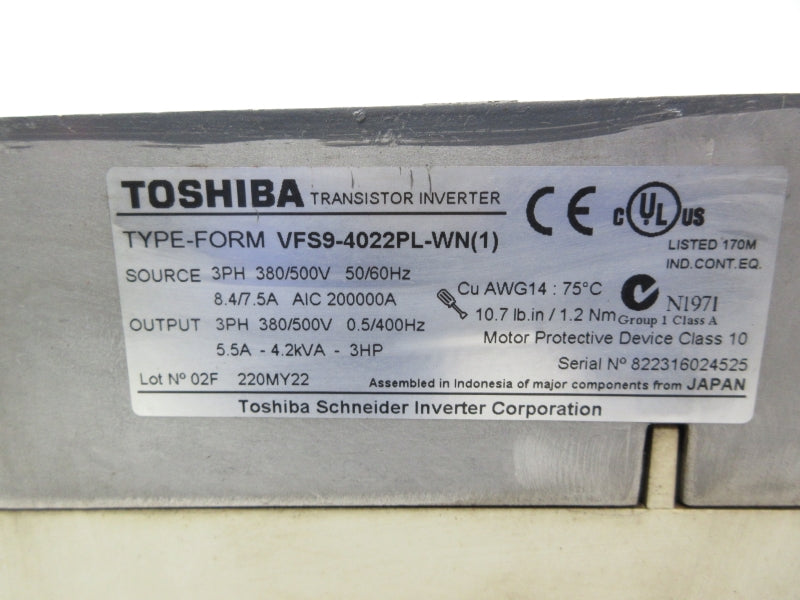 TOSHIBA VFS9-4022PL-WN(1) 380/500V 8.4/7.5A UNMP