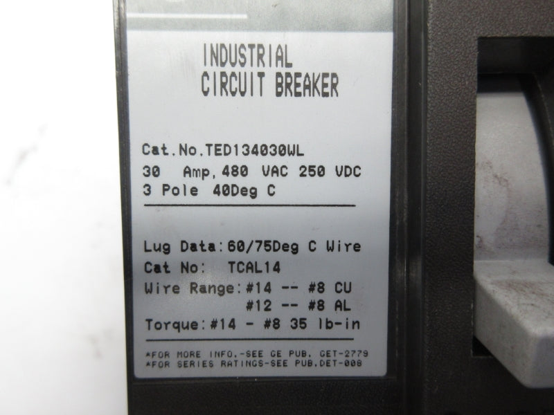 GENERAL ELECTRIC TED134030WL 480VAC 30A (AS PICTURED) NSNP