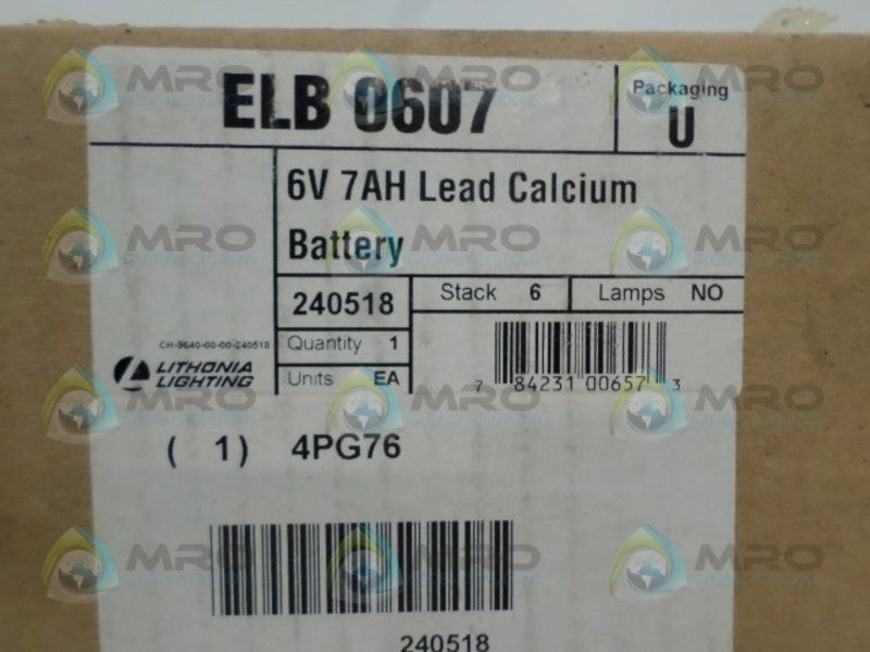 LITHONIA LIGHTING ELB0607 6V 7AH LEAD CALCIUM BATTERY  NSMP