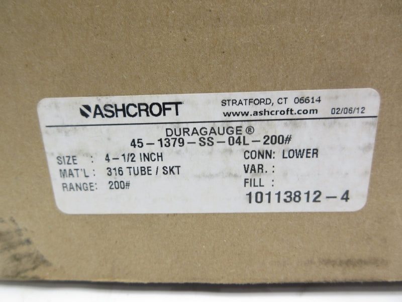 ASHCROFT 45-1379-SS-04L-200# 0-200PSI 4-1/2" NSMP