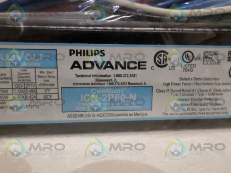 ADVANCE ICN-2P60-N INSTANT START ELECTRONIC BALLAST * NEW IN ORIGINAL PACKAGE *